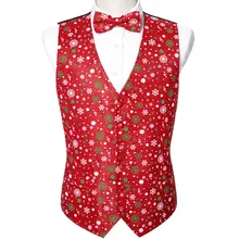 Snowflake 3D Print Red Christmas Vest Men Autumn New Slim Fit Waistcoat Bowtie Set Mens Xmas Party Holiday Prom Tuxedo Vests