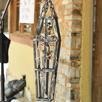 

1pc Halloween Prop Hanging Skull Skeleton Party Supplies Haunted House Horrible Cage Skeleton Halloween Decoration