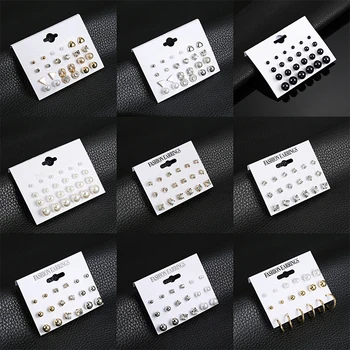 

9 Pairs/Set Hot Sell Silver Gold Stud Earrings Minimalist Jewelry Korean Style Rhinestone imitation Pearl Earring For Women Gift