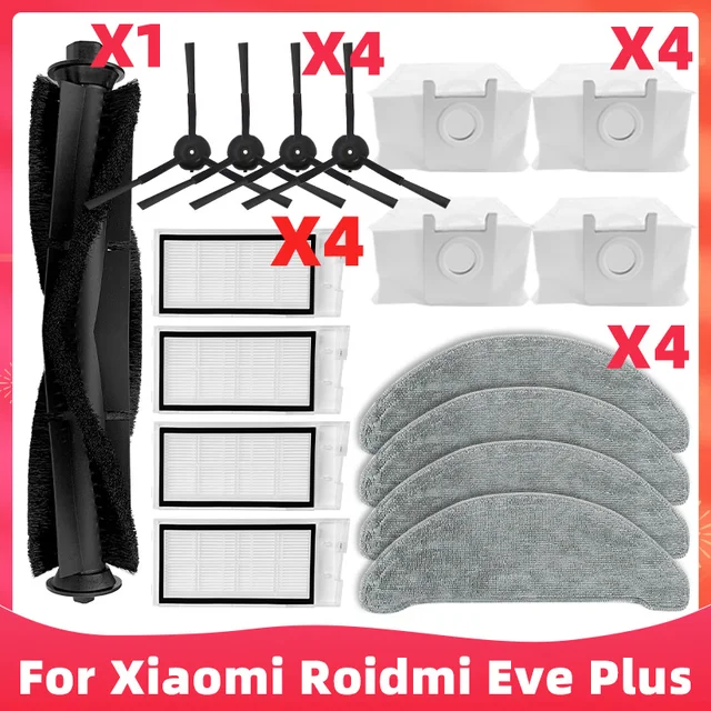 Replacement For Xiaomi Roidmi Eve Plus SDJ01RM Main Side Brush Hepa Filter Mop Dust Bag Vacuum Cleaner Spare Parts Accessories Set 6