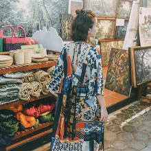 Традиционное японское кимоно для женщин длинное кимоно кардиган пляжная блузка рубашка юката женское японское платье Haori Geisha FF2366