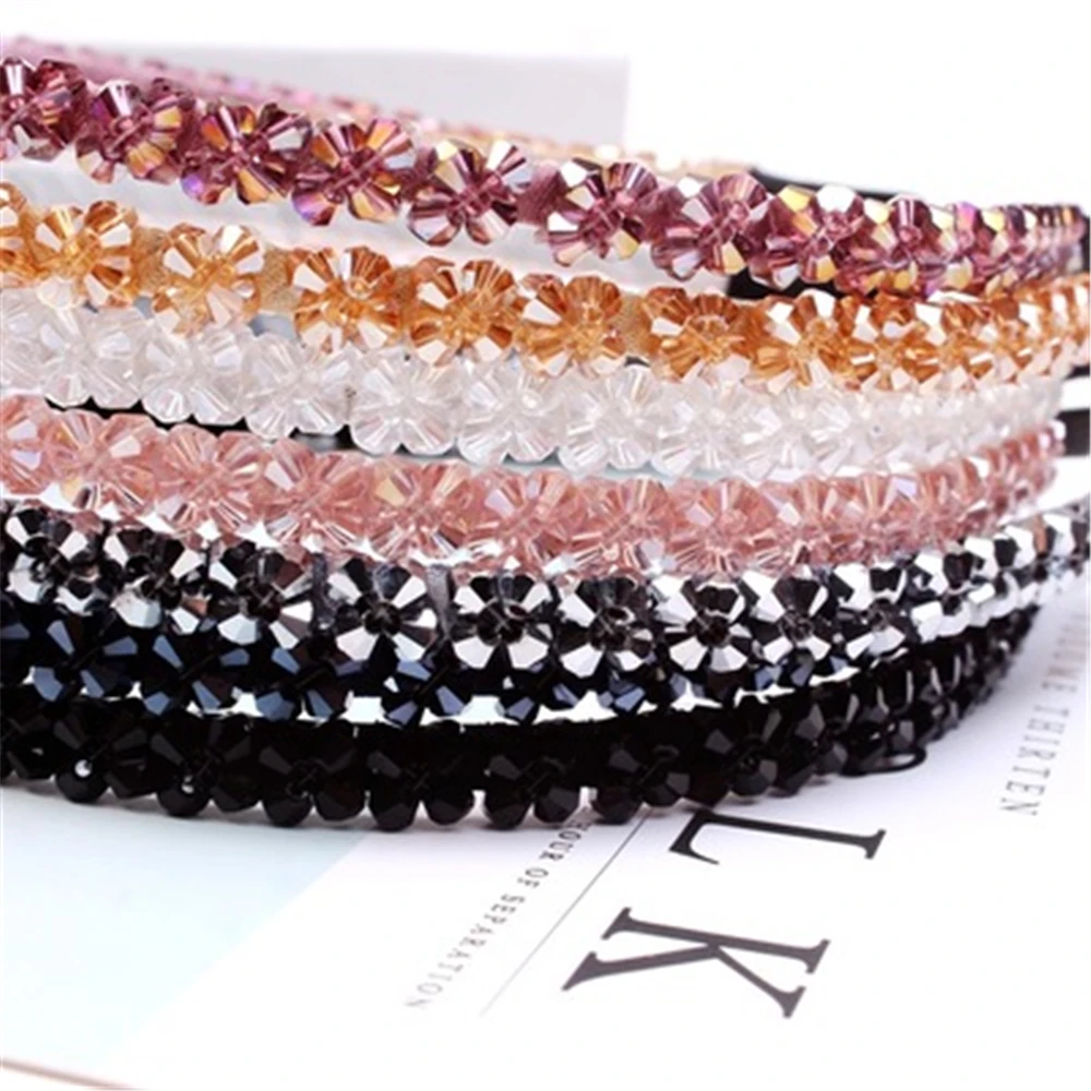 

Korean crystal hair ornament high-end double row crystal hair hoop fish thread beaded handmade Headband JQ-018
