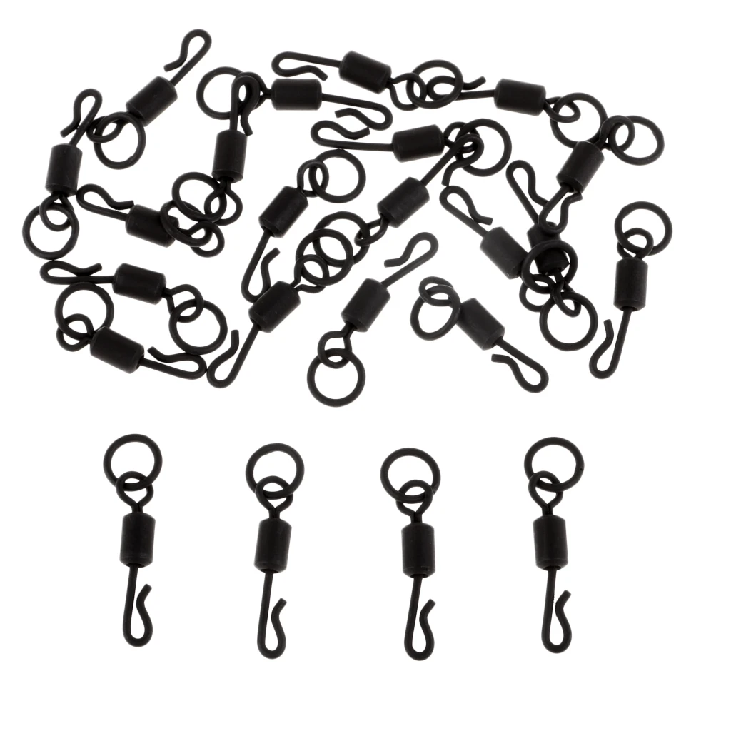 

25pcs Long Body Q-Shaped Swivels with Ring, Quick Change Swivels for Carp Fishing Size 4#