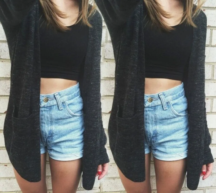Winter Long Sleeve Knitted Cardigan Women Fluffy Sweater Pocket Outwear Coat Jacket Ladies Basic Sweater Black