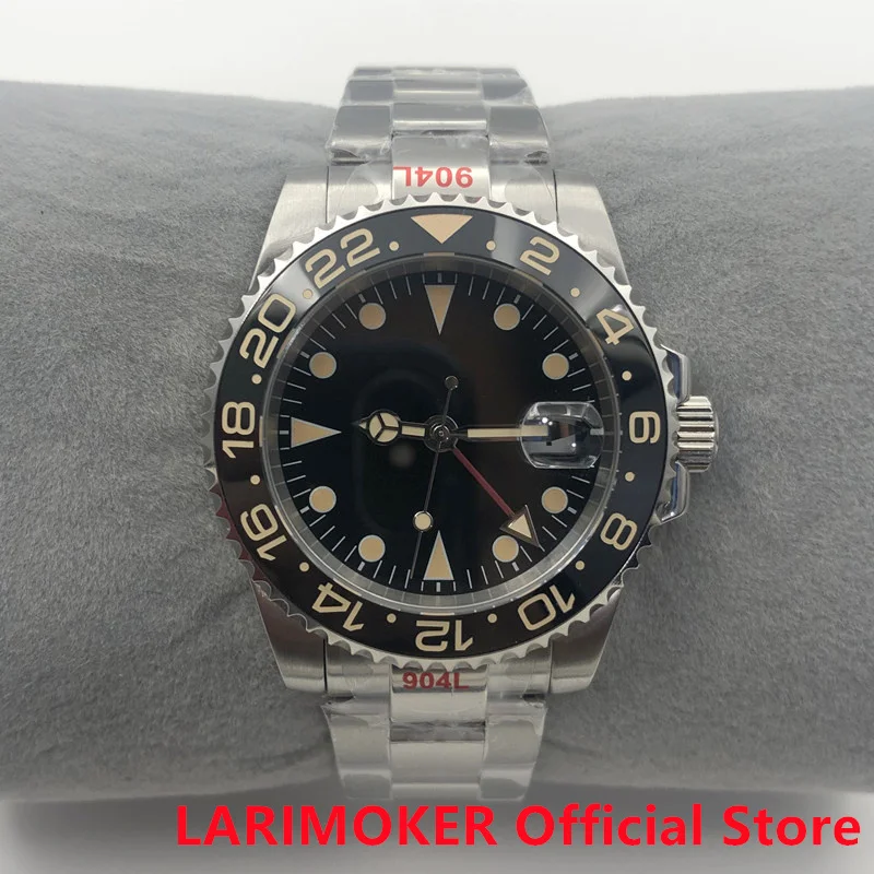

Часы LARIMOKER Мужские механические с автоматическим механизмом GMT, 24 украшения, черный циферблат, сапфировое стекло, браслет-устрица с автоматической датой