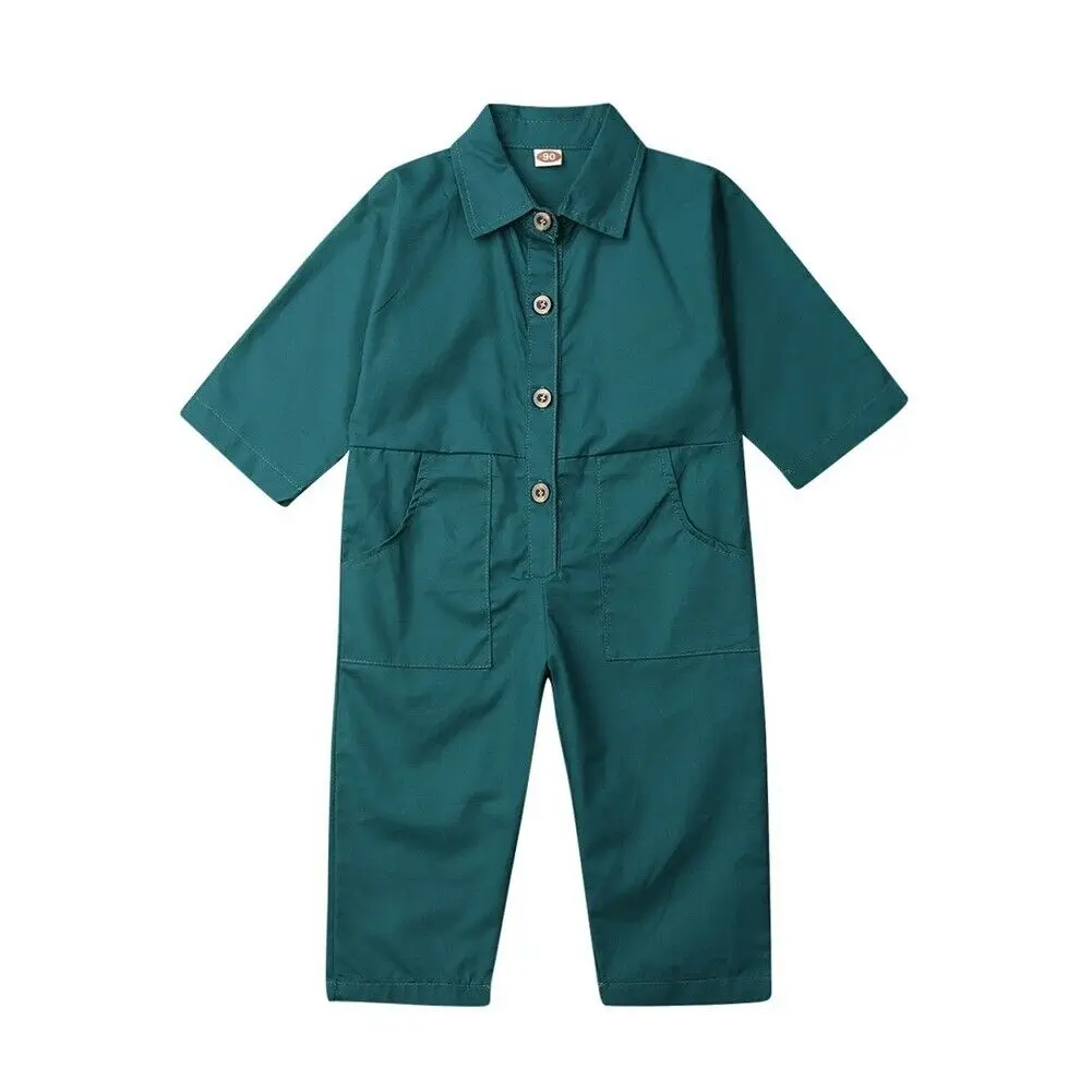 Летняя одежда для малышей, однотонный комбинезон с длинными рукавами и карманами для маленьких девочек, спортивный костюм - Цвет: Dark Green