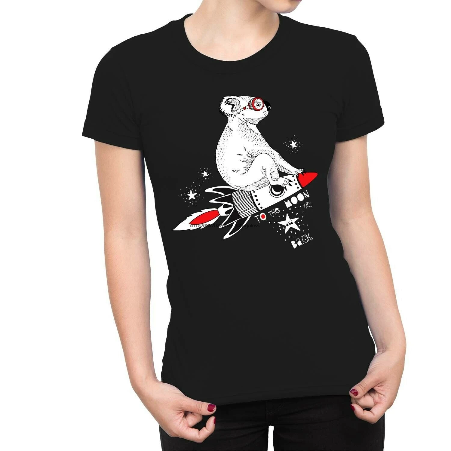 1Tee Womens Koala on Rocket Ship To the Moon and Back T-Shirt |