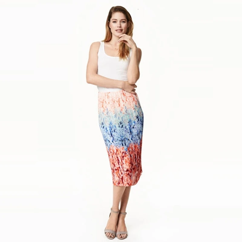 HDY Haoduoyi Брендовые женские разноцветные юбки с цветочным принтом в богемном стиле с высокой талией женские элегантные тонкие юбки с