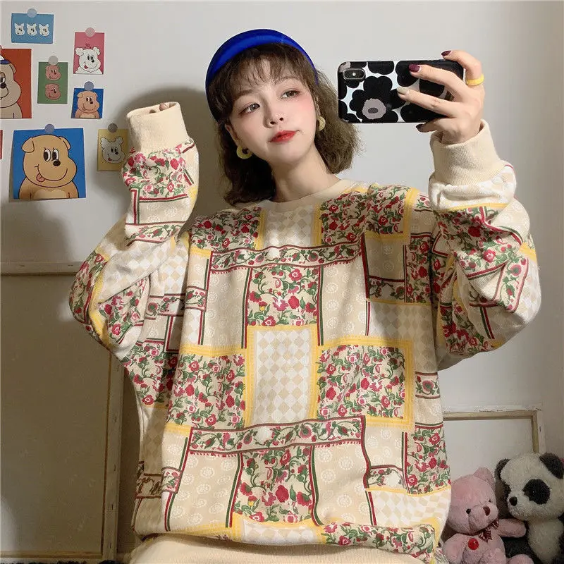 

SOUGEN Oversized Sweatshirts Harajuku Women Hoodies Winter Casual Women Clothes Autumn Loose Print Female Tops Velvet Thickening