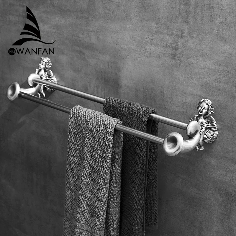 Bronze Color 2-Arm Towel Hanger Space Saving Towel Racks Classic Angel Home Deco Wall Mount Bathroom Shelf MB-0788B