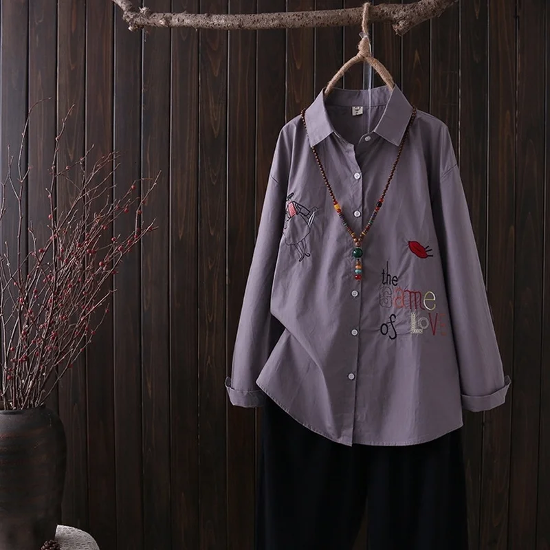 

Plus Size XL-4XL vrouwen Blouse Brief Leuke Gedrukt Turn-Down Kraag Lange Mouw Blusas Vintage Tops