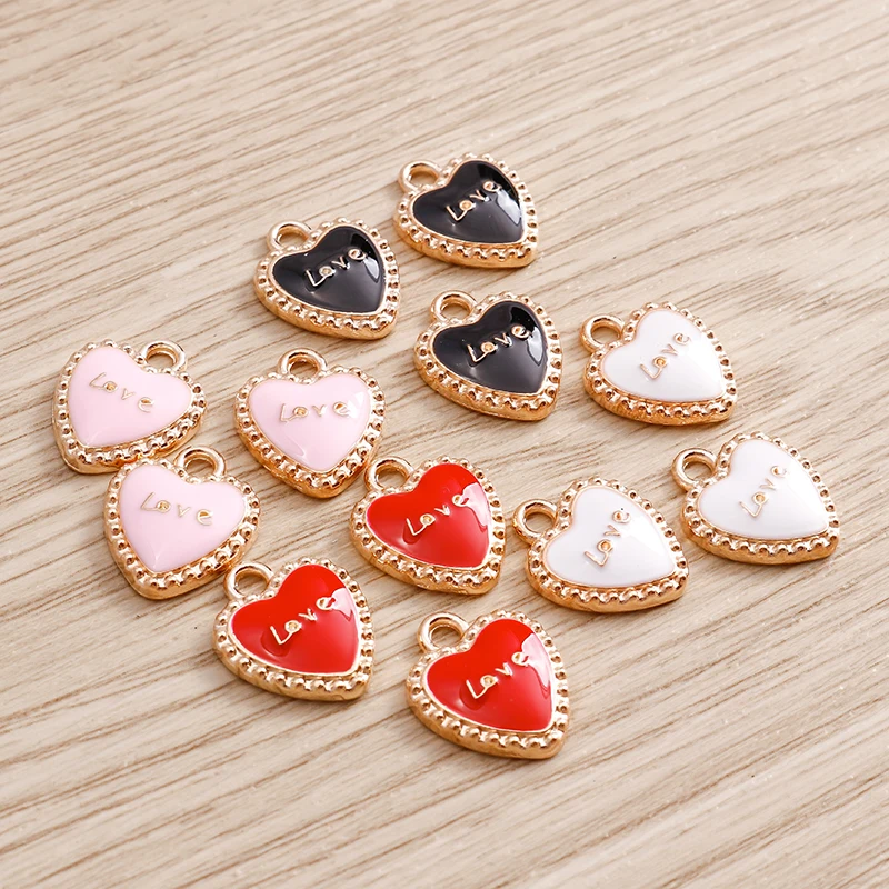 10pcs 12*14mm Lovely Love Heart Charms for Jewelry Findings Making Colorful Letter Charms Pendants Necklaces Earrings Crafting