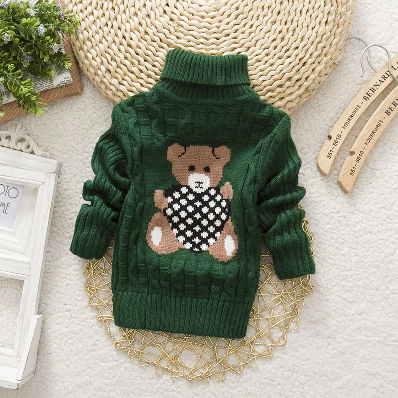Детский свитер; Новинка; сезон осень-зима; детский хлопковый свитер с высоким воротником и рисунком