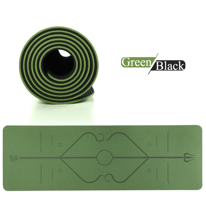 1830*610*6mm TPE Yoga Mat with Position Line Non-slip and Tasteless Fitness Mat Pilates Beginner Environmental Fitness Gymnastic - Цвет: Green and Black