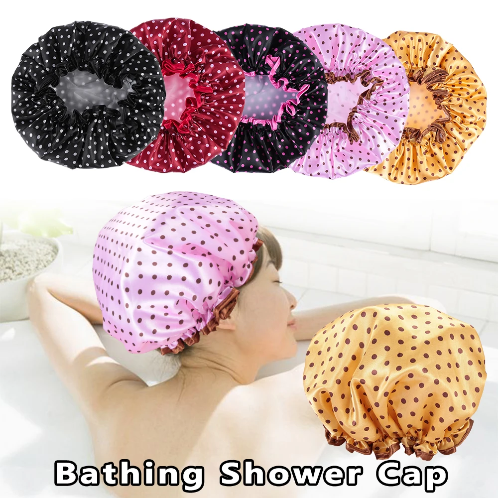 Модная шапочка для душа в горошек, пятнистые двухслойные водонепроницаемые шапочки, винтажный стиль, защита для волос, покрытие для волос