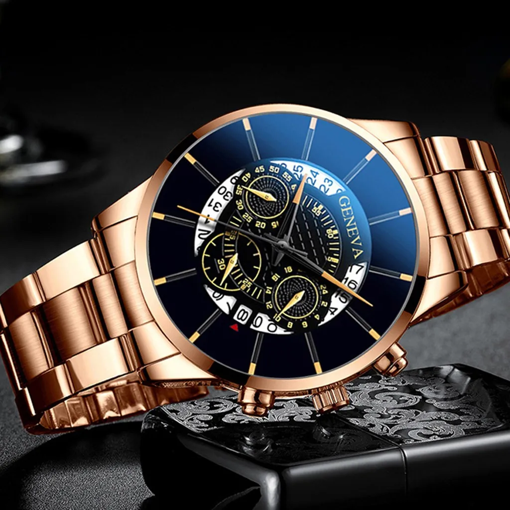 

Fashion Cool Unique Digital Literal Multi Layer Dial Men Quartz Mesh Belt Watch