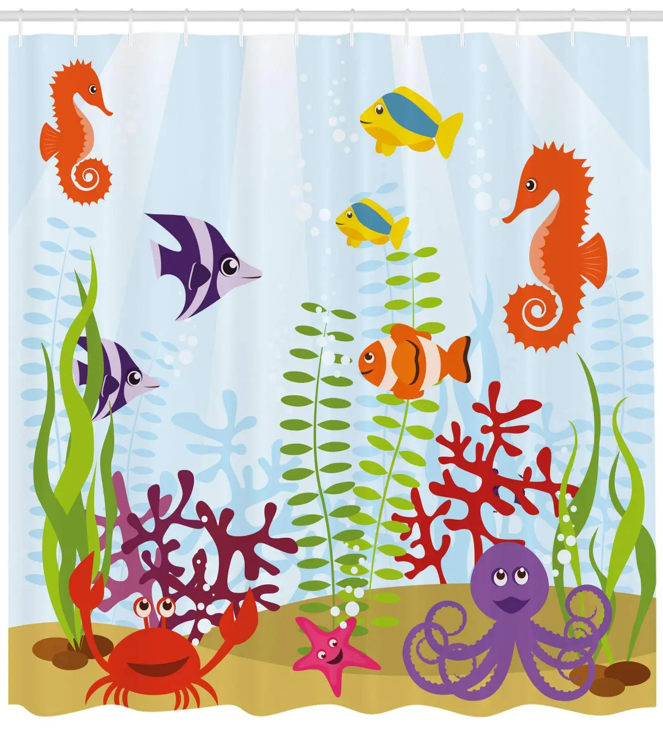 Aquarium Shower Curtain Friendly Sea Animals Tropical Aquatic Habitat