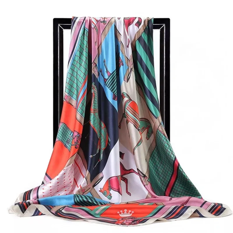 Шелковые шарфы Foulard 90*90 см квадратная голова хиджаб шарф Женский шифон шаль Бандана обертывание глушитель парео - Цвет: 41