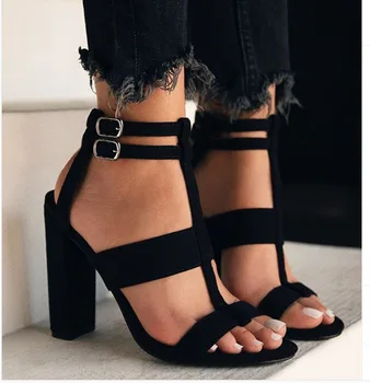 

Beige Heeled Sandals Comfort Shoes For Women Large Size High Heels Black Comfort Block Fashion Summer Woman Back Strap Solid