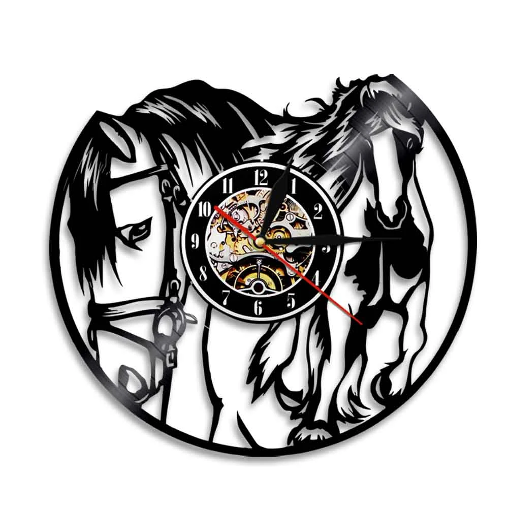 living room clocks Horse Watch Retro Hollow Horse Totem Wall Clock Pony Animal Vinyl Record Classic Handmade Art Time Clock Indoor Decor musical clocks