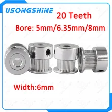 Детали для 3D-принтера GT2 20 зубьев 20 зубьев диаметр 5 мм/6,35 мм/8 мм шкив из алюминия, пригодный для GT2-6mm ремень синхронизации с открытым ремнем 3d аксессуары