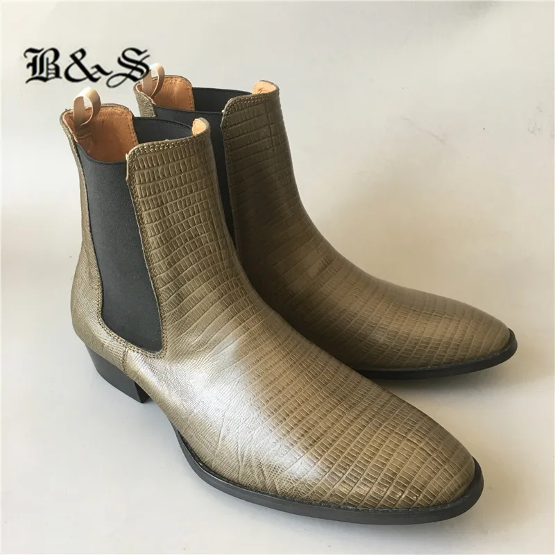 Черные и уличные Новые мужские ботинки челси ручной работы с узором ящерицы из коровьей кожи