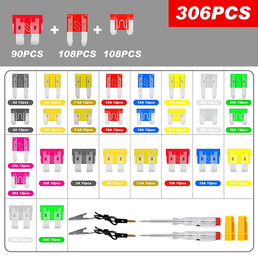 sound amplifier 306PCS car fuse 5A10A15A20A25A30A35A amplifier with box clip combination car blade fuse set with inspection circuit electric pen integrated amplifier Audio Amplifier Boards