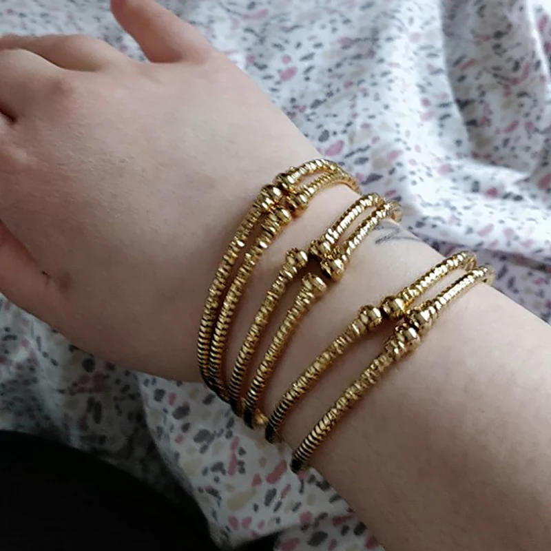 3MM/6pcs Dubai Jewelry Women Indian Bangles Africa Ball Jewellery Gold Color Beads Bracelet Ethiopian Wedding Bride Gift
