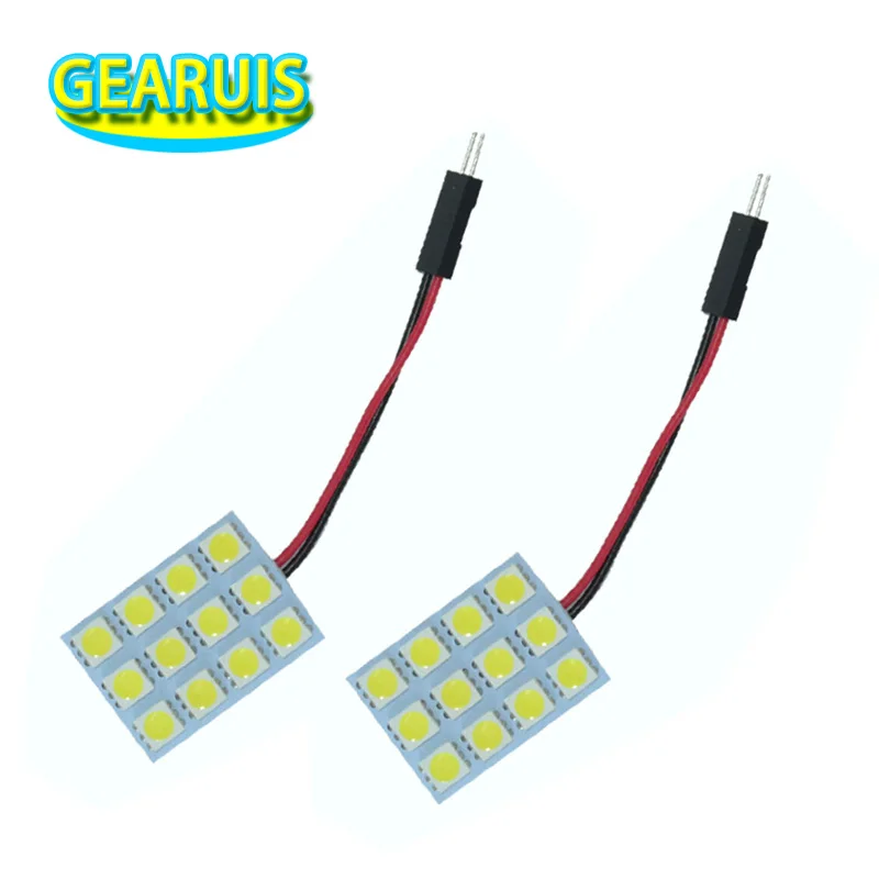 

50set/lot Dome Panel led 12 SMD 5050 LED 12SMD Car Interior Roof Reading light 12V white blue with Festoon T10 2 Adapter