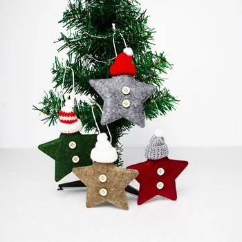 

Non-woven Fabric + Plush + Cotton Knitted Hat Five-pointed Star Pendant Christmas Tree Decorations Children Gifts