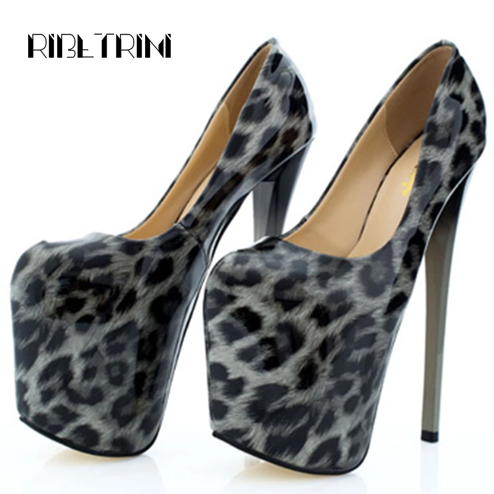 

RIBETRINI Brqand New Female High Platform Shoes Woman Fashion Leopard Thin High Heels Pumps Women Party Nightclub Sexy Pumps