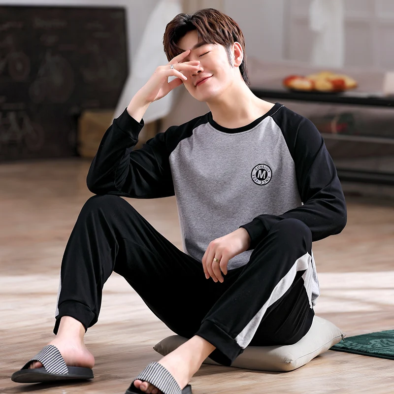 New 2022 Spring Men Pajamas long Sleeve Male Pajama Set Men Pure Full Cotton Pajamas For Men Sleepwear Suit homewear 4XL organic pyjamas Pajama Sets