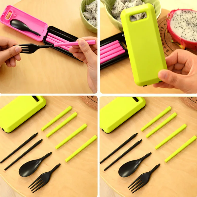 3pcs Spoon + Fork + Chopstick Combination Tableware Portable Travel Set