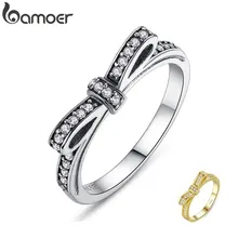 Bamoer аутентичные стерлингового серебра 925 игристые бант стекируемые кольцо микро-проложить CZ ювелирные изделия PA7104