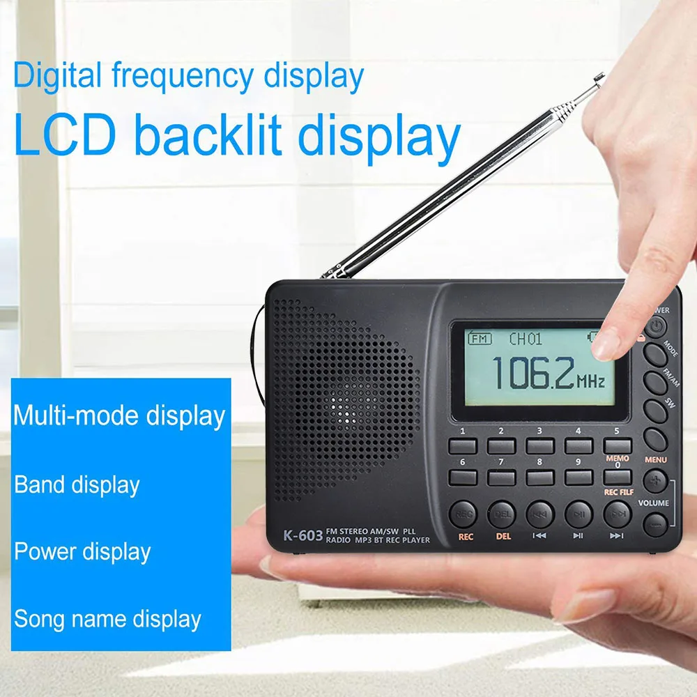 FM AM SW радио портативный MP3 цифровой карманный REC рекордер Поддержка Micro TF карта