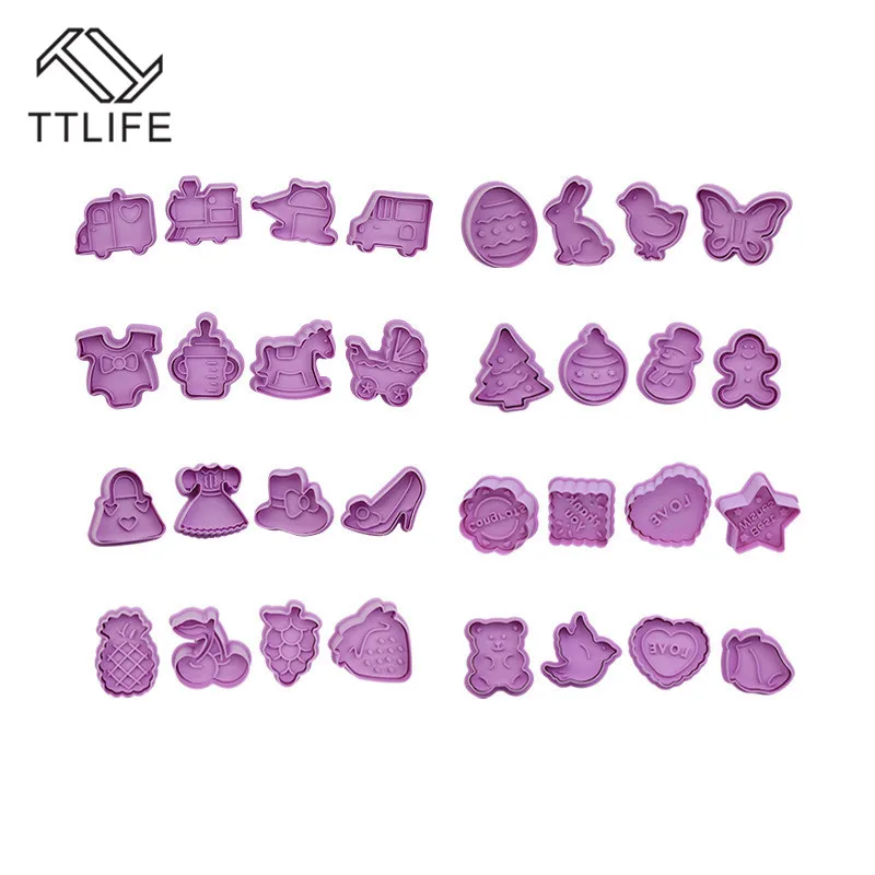 

TTLIFE 4pcs Biscuit 3D Plastic Push-type Christmas Parent-child DIY Fondant Pottery Mold Cookies Cutter Cake Decorating Tools
