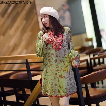 

Summer And Autumn 2020 Star Money Go Show Chiffon Printing Court Wind Long Sleeve Medium Length Money Backing Dress Female