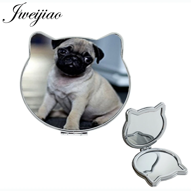 JWEIJIAO Pets PUG game Double Cat Ear Sides Shaped pocket mirror people best friends animal espejos for girlfriend NS264 - Цвет: NS265 10