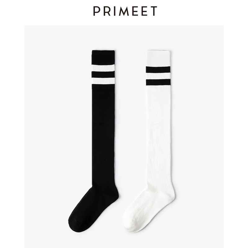 

Autumn winter harajuku korean style women cute knee socks streetwear Two bars Pure black white stockings Simple Knitting e girl