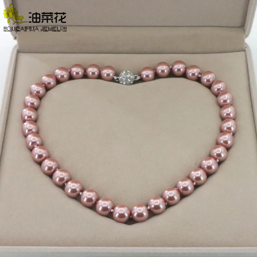 Fashion Charm Jewelry 12mm Shell Pearl Round Beads Necklace Magnet Clasp Woman Girl Christmas Gift Wholesale Price AAA Grade