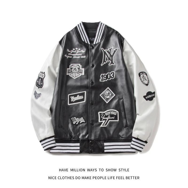 MLBNY Chaqueta bordada de cuero para hombre y mujer, uniforme de para motociclista, chaqueta Bomber Unisex para invierno, y otoño| chaquetas básicas| - AliExpress