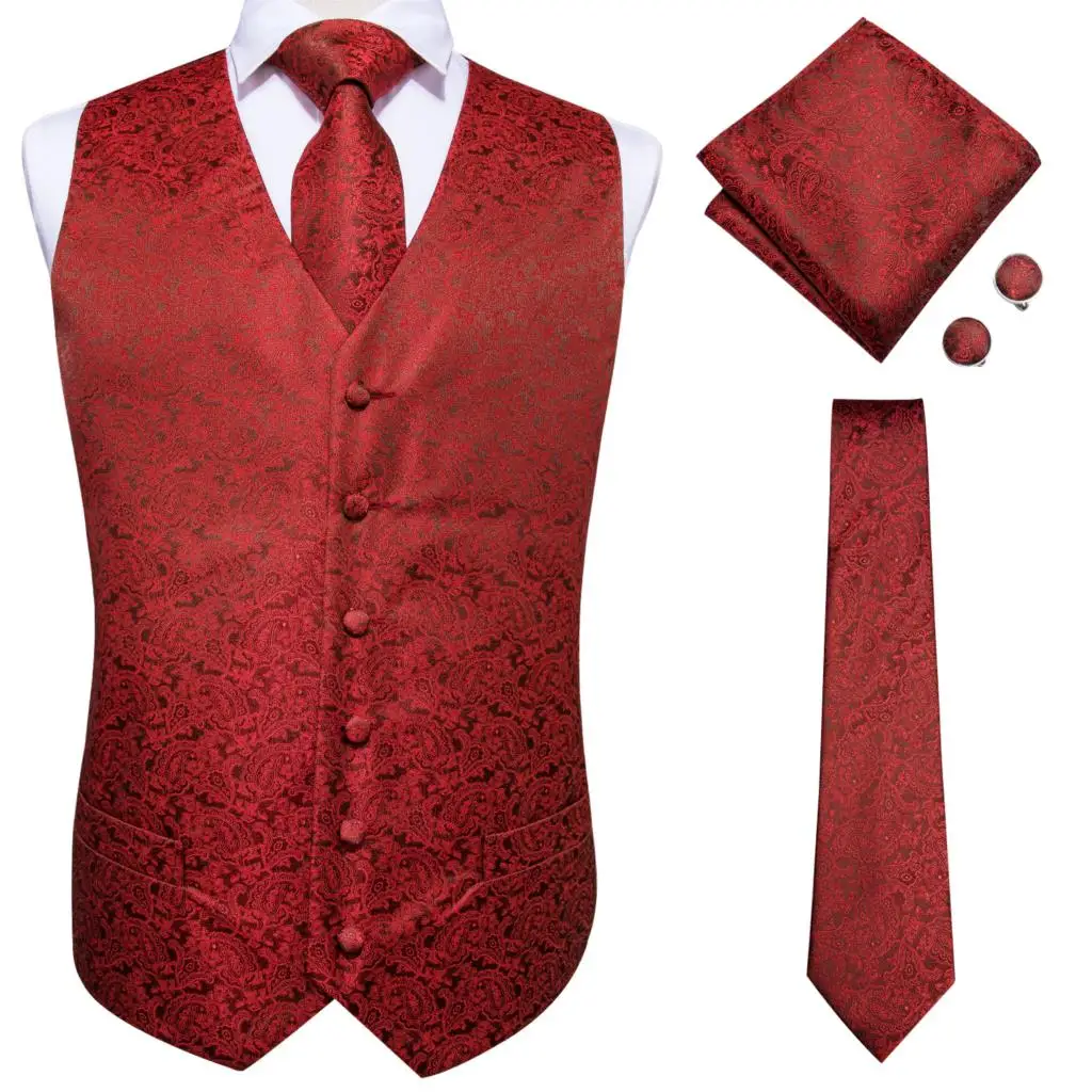 Бренд Hi-Tie, мужской жилет, красный, вечерние, свадебный платок, галстук, классический, Пейсли, Цветочный, карман, квадратный галстук, костюм, жилет - Цвет: MS0013