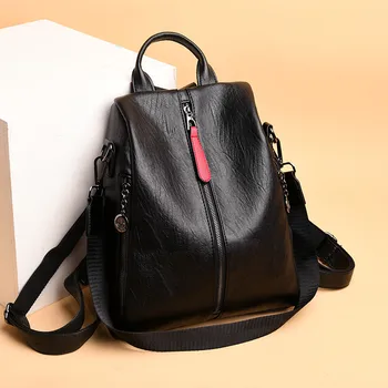 

Casual Women Backpacks High Quality Durable Vintage Soft Leather Anti Theft Female Packback Mochilas Daily Lady Travel Back Bag
