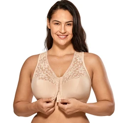 FAKUNTN Women's Front Closure Wireless Full Figure  Lace Plus Size Bra