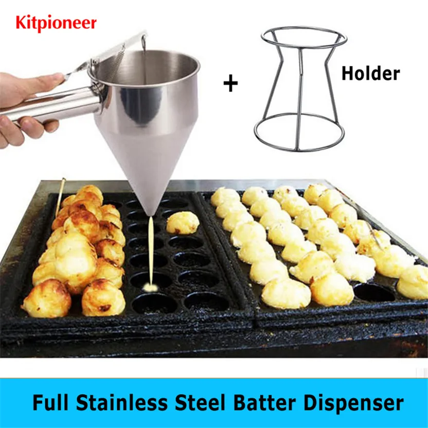Full Stainless Steel Jam Dispenser Donut Waffle Batter Funnel Distributor Takoyaki Ball Helper Tool With Shelf