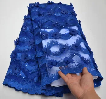 

3D Flower Beaded Lace Fabric 2020 High Quality French Net Lace Fabric African Tulle Mesh Lace Fabric for Wedding Dress TD5-854