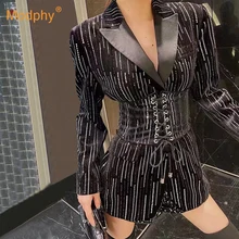 Женский костюм куртка с алмазным v-образным вырезом Полосатый черный женский костюм куртка ремонт сексуальный костюм куртка Новая мода зима