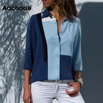 Aachoae informal-Blusa de manga larga para oficina, camisa con cuello vuelto para mujer, talla grande, 2020