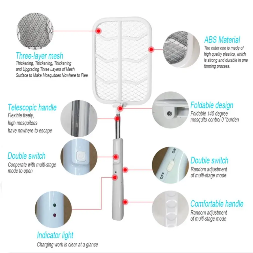 Телескопическое складывание Зарядное устройство USB мухобойка перезаряжаемая mata Москитная eletrico vliegenmepper vespa asiatica#3A26