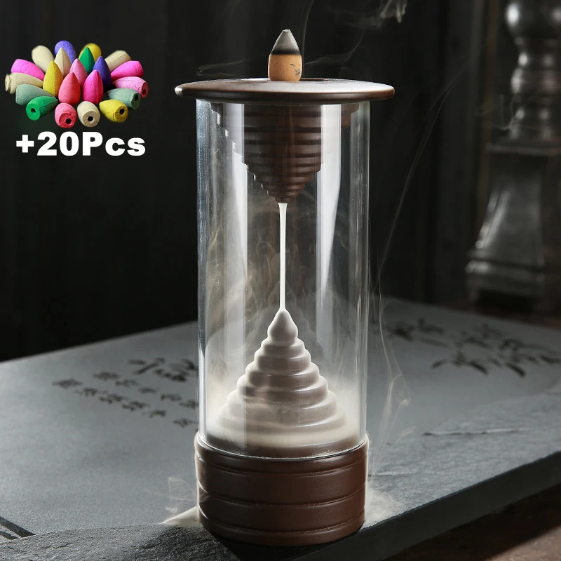20 шт пирамидки благовоний бесплатно акриловая пластиковая чашка ветрозащитная обратная курильница с дымом песочные часы творческие украшения для дома чайники